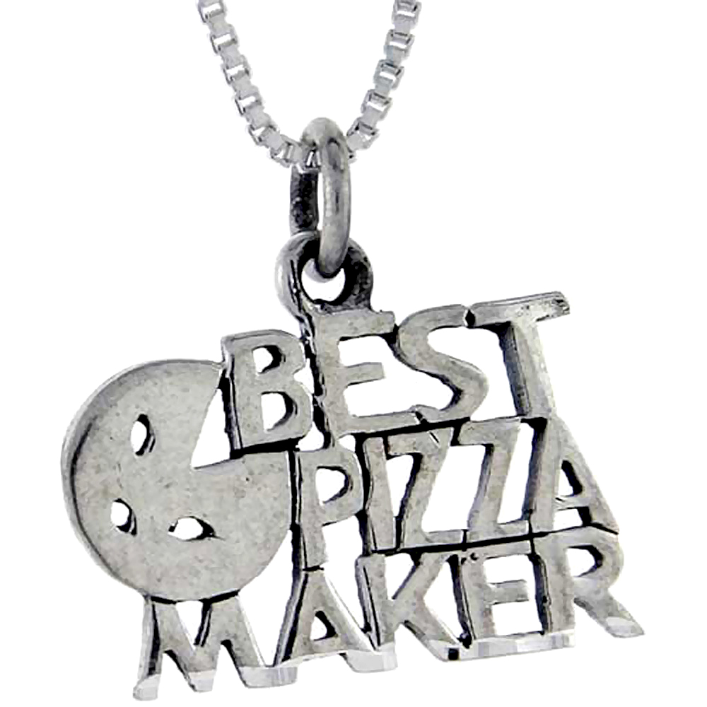 Sterling Silver The Best Pizza Maker Word Pendant, 1 inch wide