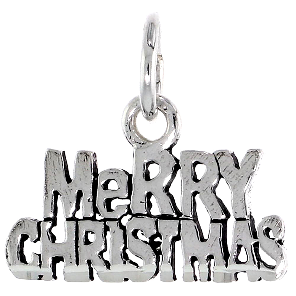 Sterling Silver Merry Christmas Word Pendant, 1 inch wide