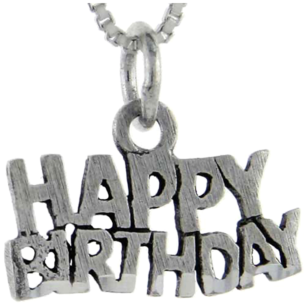 Sterling Silver Happy Birthday Word Pendant, 1 inch wide