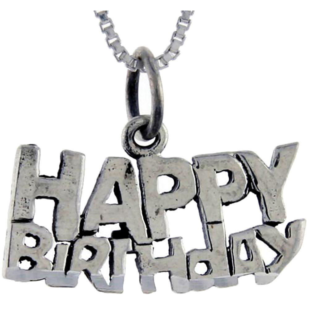 Sterling Silver Happy Birthday Word Pendant, 1 inch wide