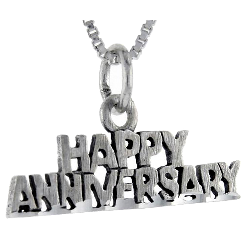 Sterling Silver Happy Anniversary Word Pendant, 1 inch wide