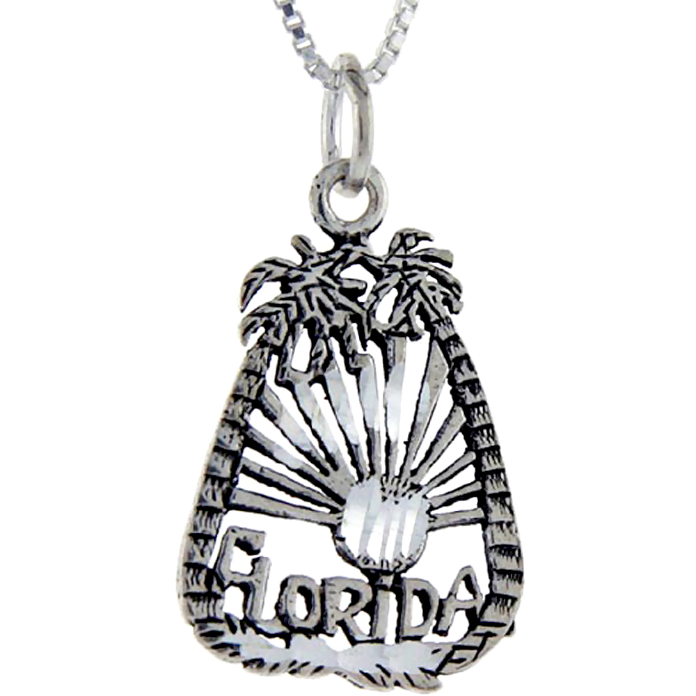 Sterling Silver Florida Word Pendant, 1 inch wide