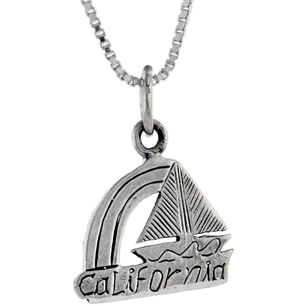 Sterling Silver California Word Pendant, 1 inch wide