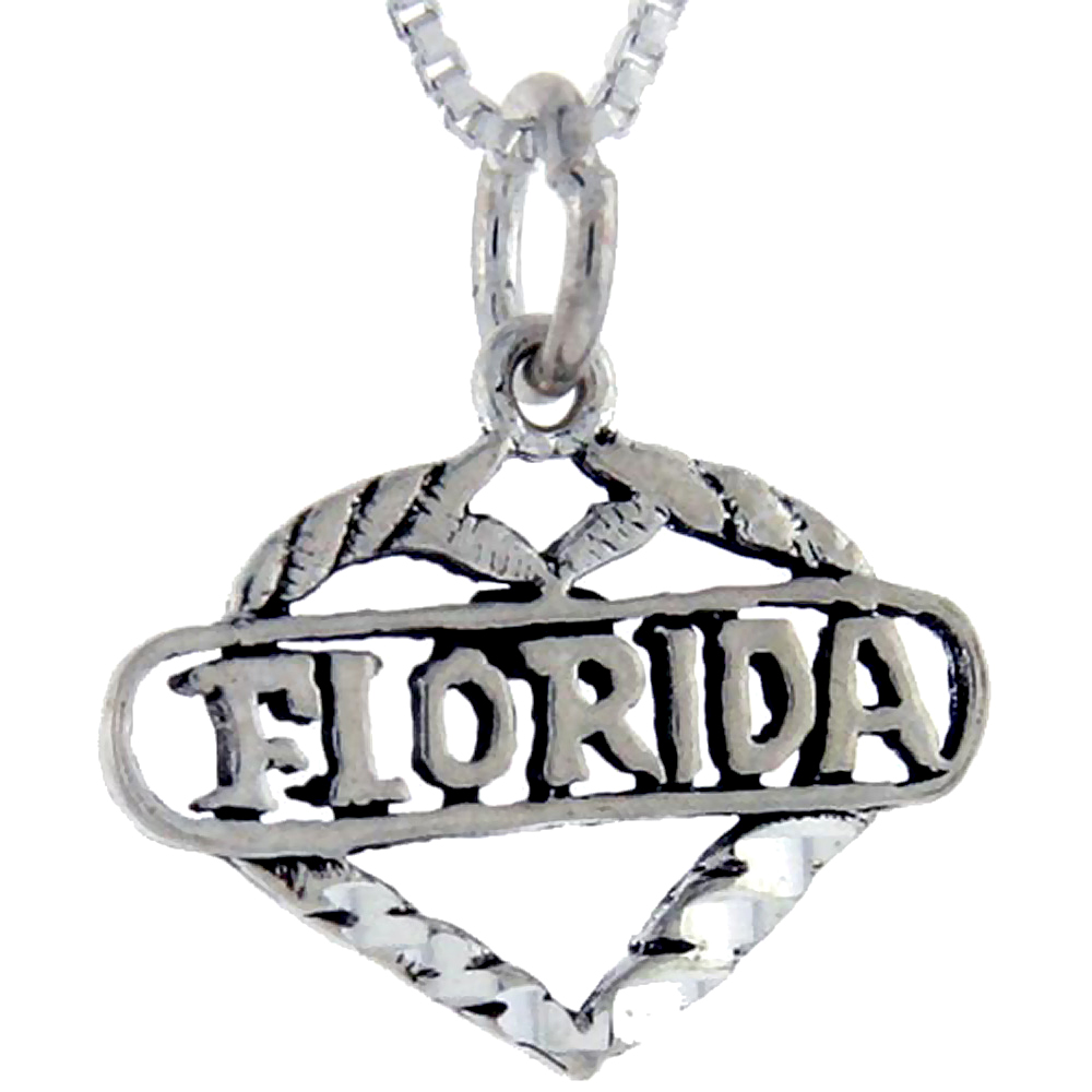 Sterling Silver Florida Word Pendant, 1 inch wide