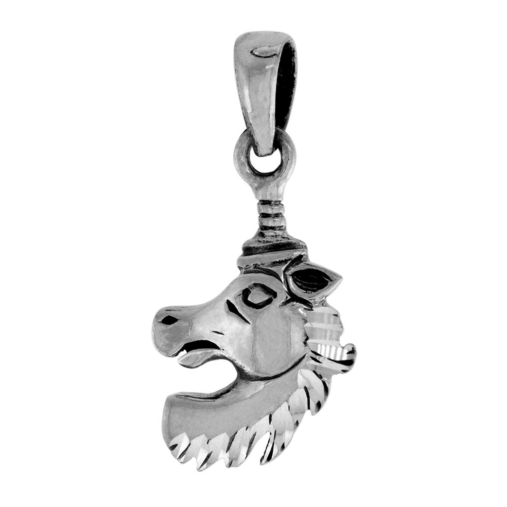 Dainty 3/4 inch Sterling Silver Unicorn-Head Pendant for Women and girls Diamond-Cut Oxidized finish NO Chain