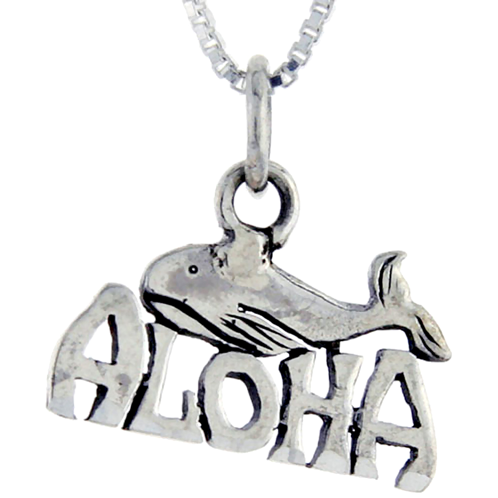 Sterling Silver Aloha Word Pendant, 1 inch wide