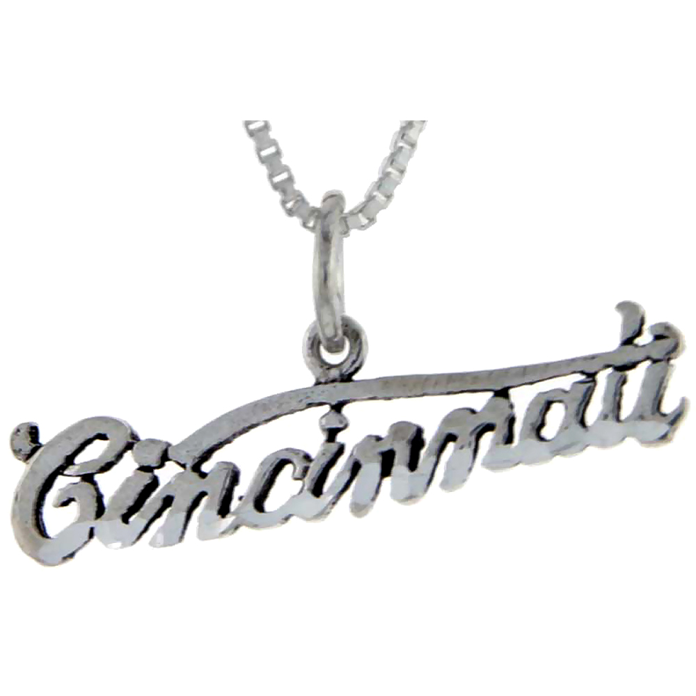 Sterling Silver Cincinnati Word Pendant, 1 inch wide