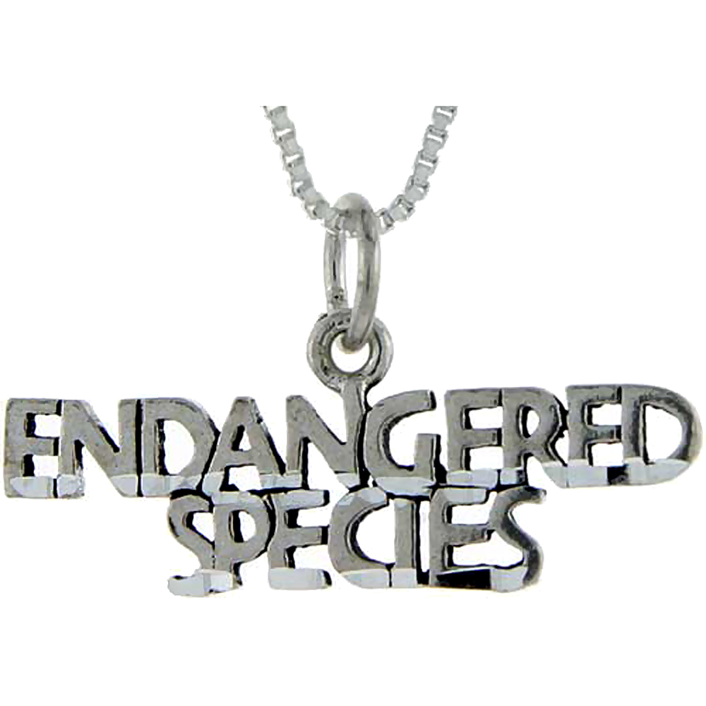 Sterling Silver Endangered Species Word Pendant, 1 inch wide