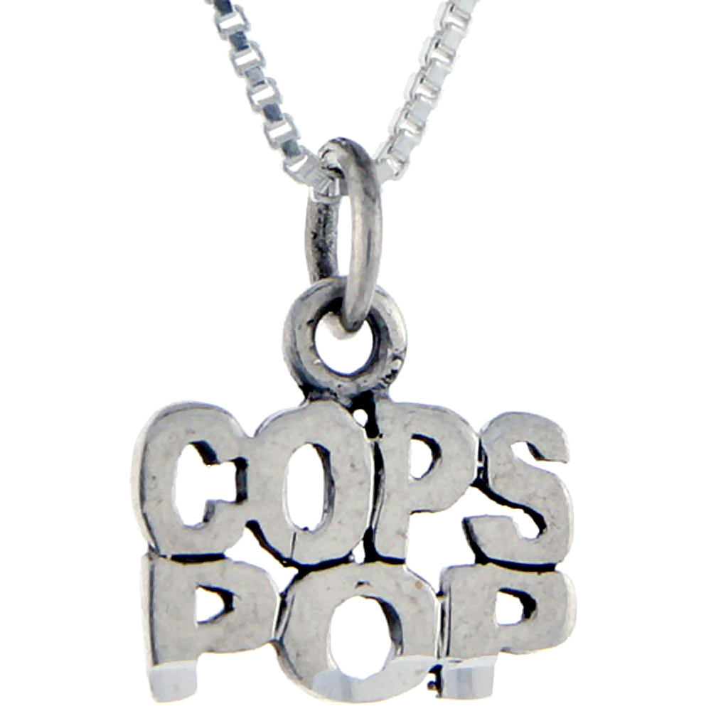 Sterling Silver Cops Pop Word Pendant, 1 inch wide