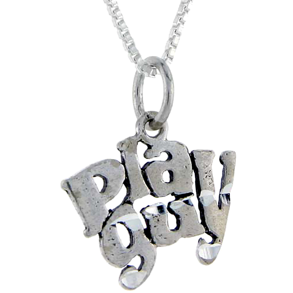 Sterling Silver Play Guy Word Pendant, 1 inch wide