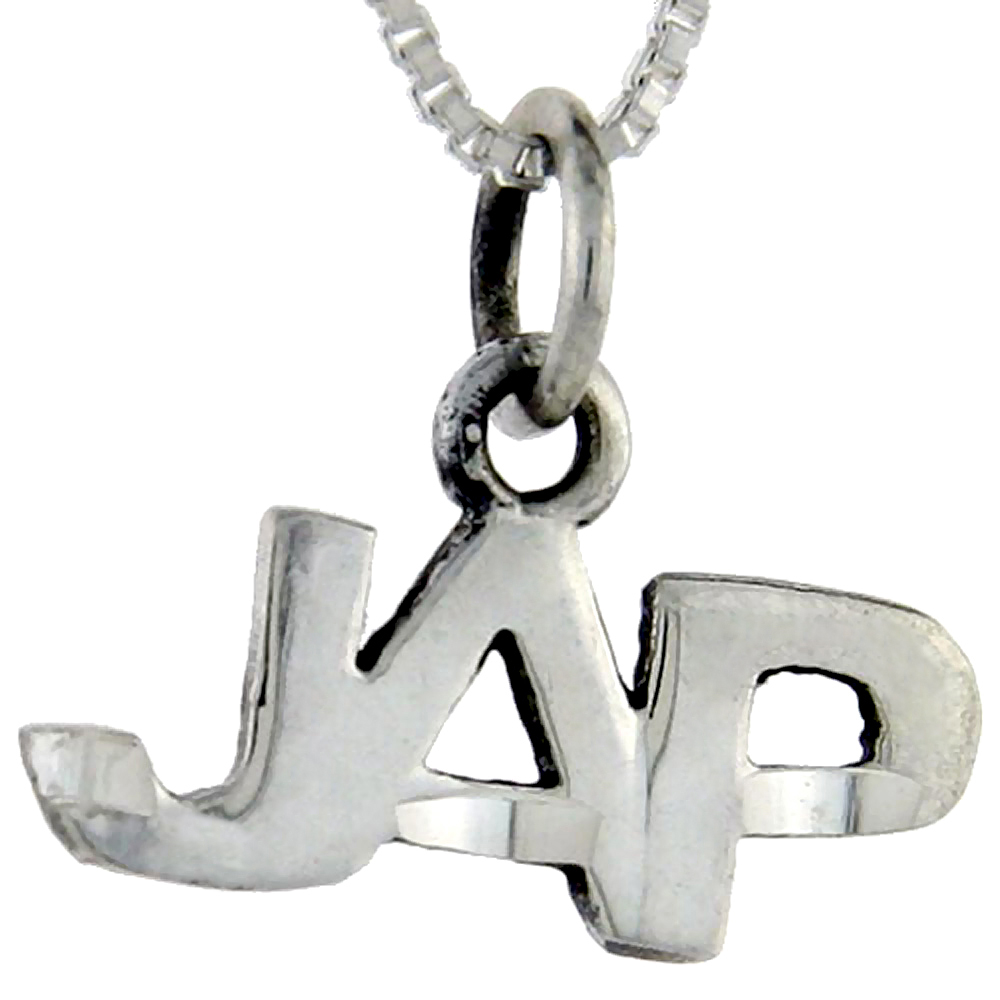 Sterling Silver JAP Word Pendant, 1 inch wide