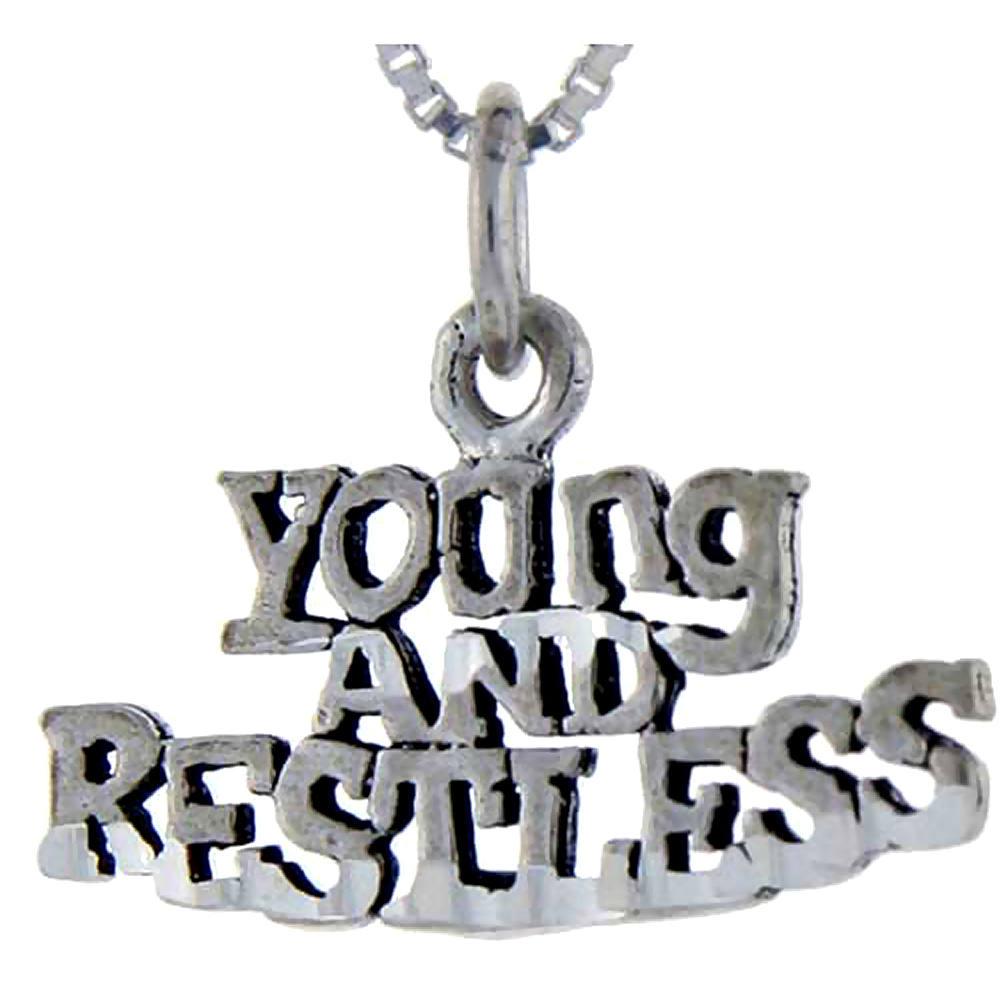 Sterling Silver Young and Restless Word Pendant, 1 inch wide