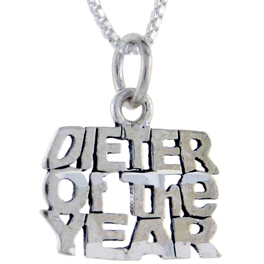 Sterling Silver Dieter of the Year Word Pendant, 1 inch wide