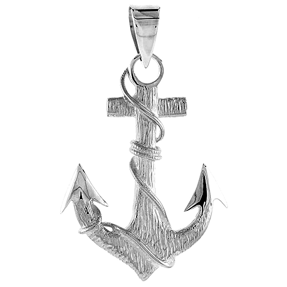 Sterling Silver Mariner's Anchor Cross Pendant Flawless Quality, 1 1/4 inch wide