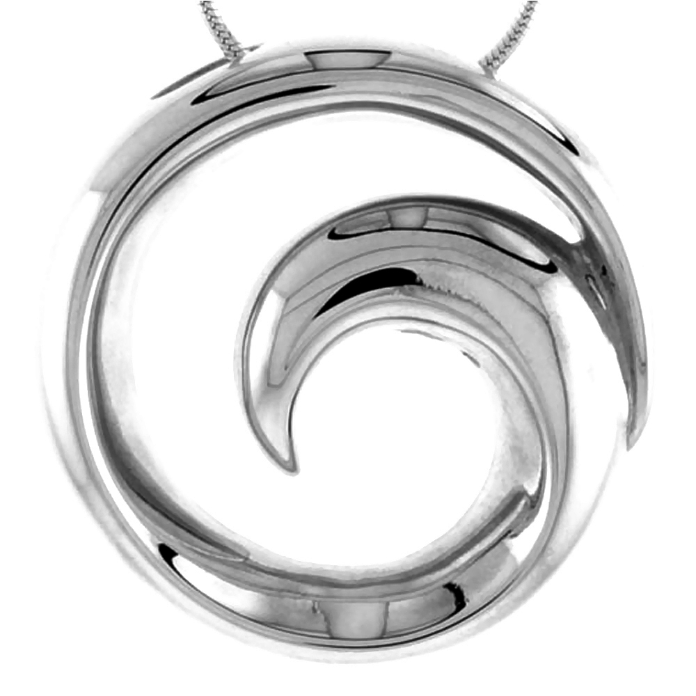 Sterling Silver Round Swirl Pendant Flawless Quality, Slide 1 1/8 inch wide
