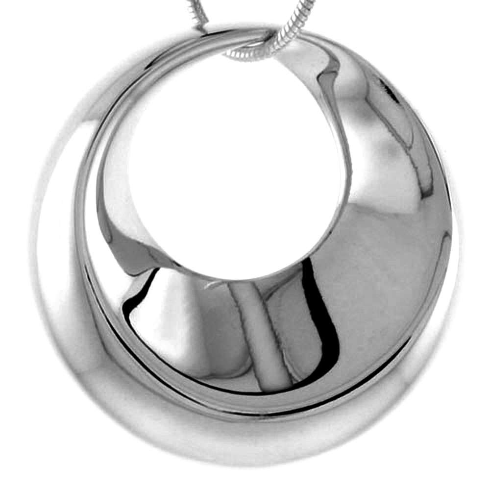 Sterling Silver Round Pendant Flawless Quality, Slide 1 inch wide