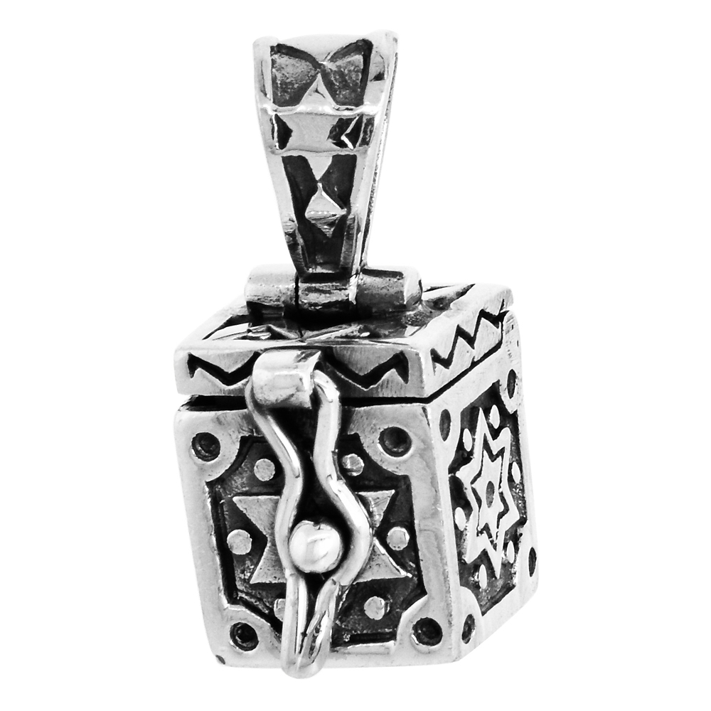 Sterling Silver Prayer Box Pendant Star of David Design 3/8 inch