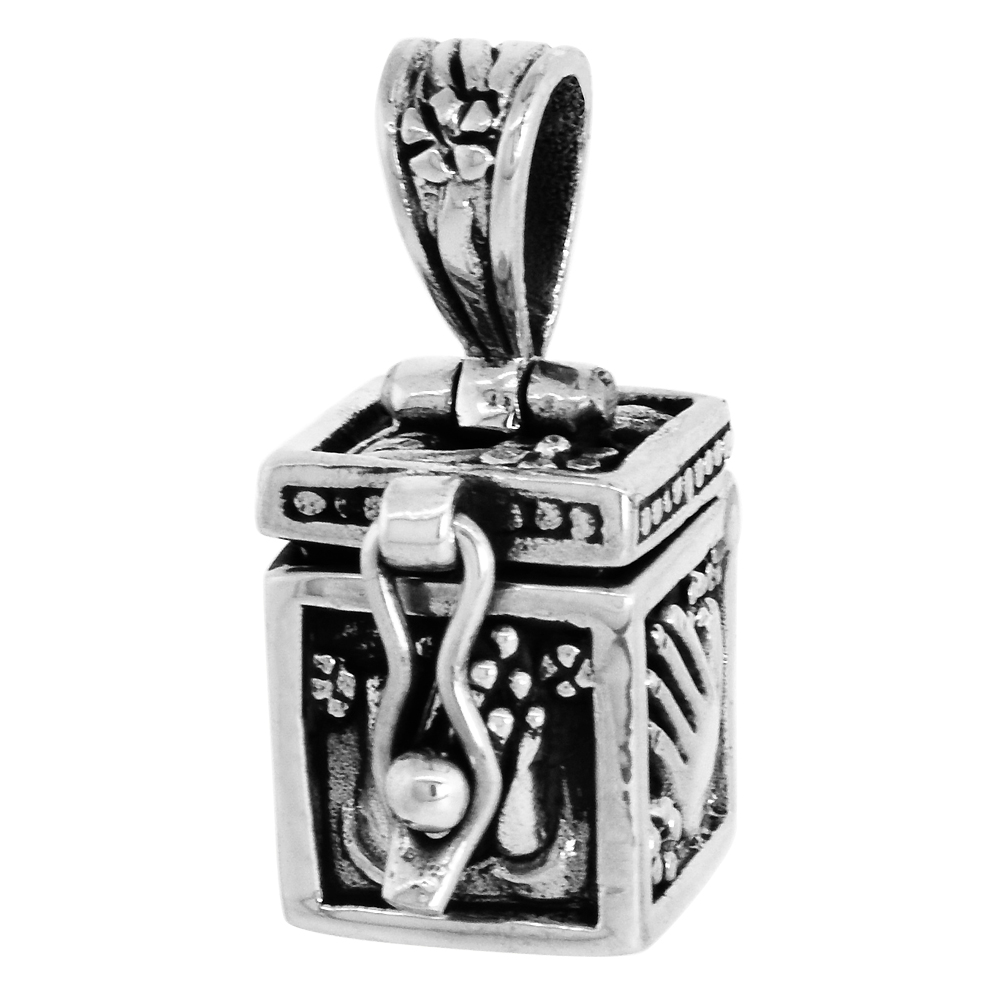 Sterling Silver Prayer Box Pendant Praying Hand Design 3/8 inch