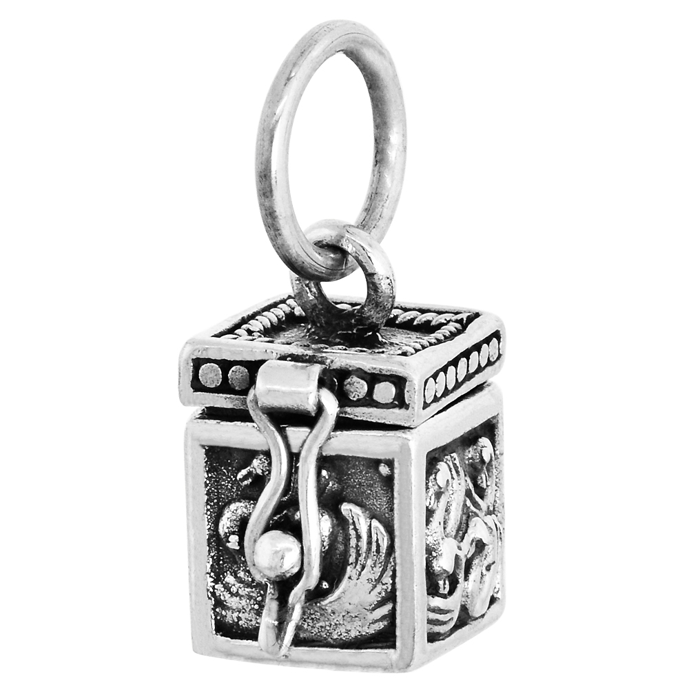 Sterling Silver Prayer Box Pendant Swans Motif 3/8 inch