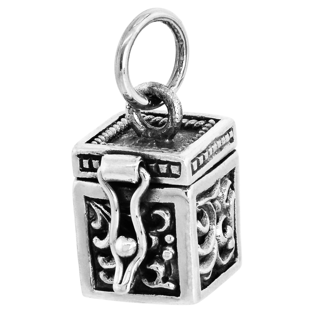 Sterling Silver Prayer Box Pendant Floral Designs 3/8 inch