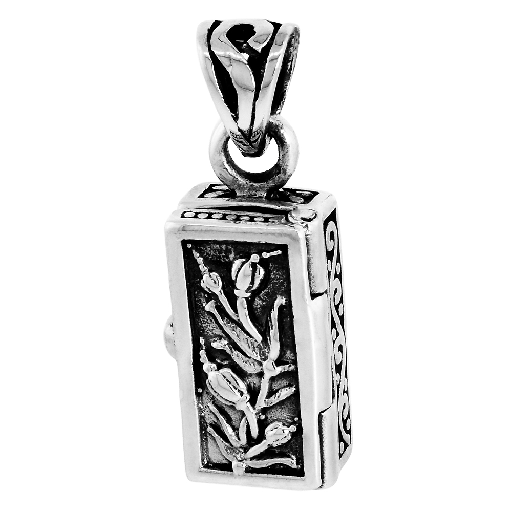 Sterling Silver Prayer Box Pendant Tulips Motif 5/8 inch