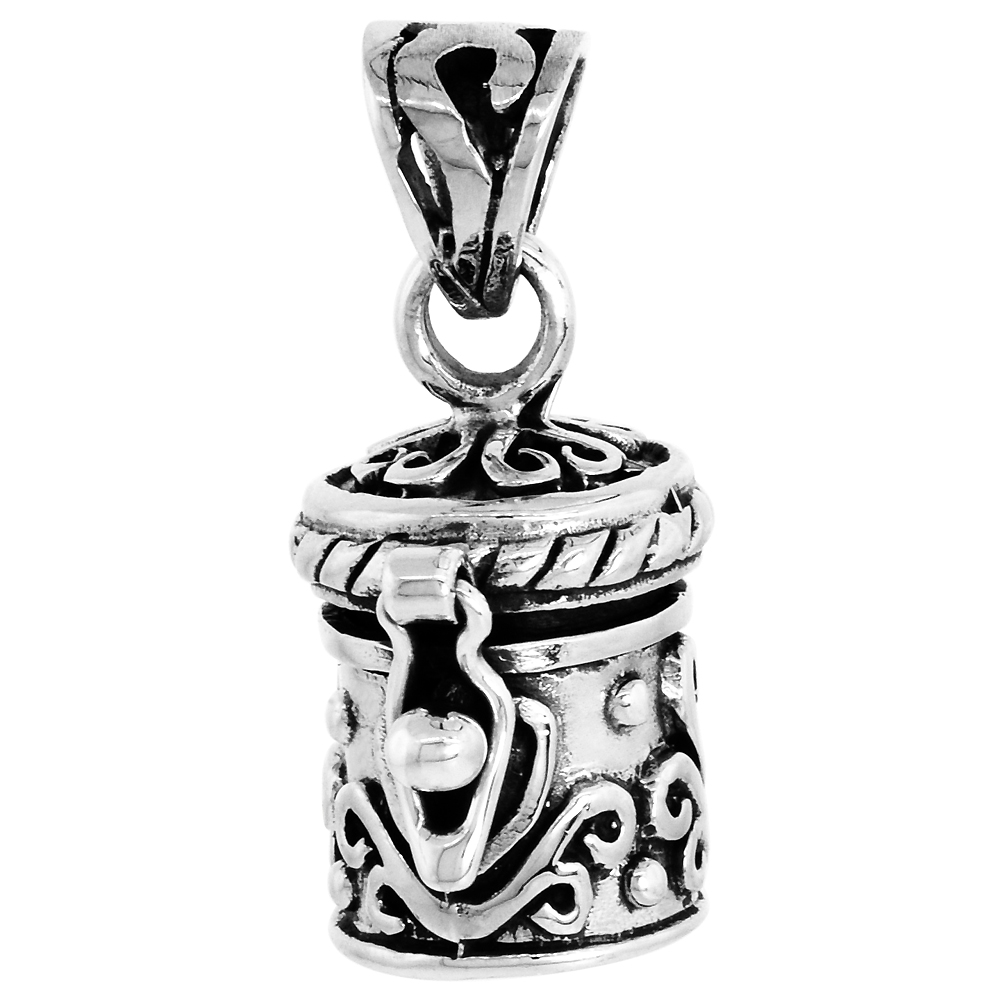 Sterling Silver Prayer Box Pendant Floral Design 1/2 inch