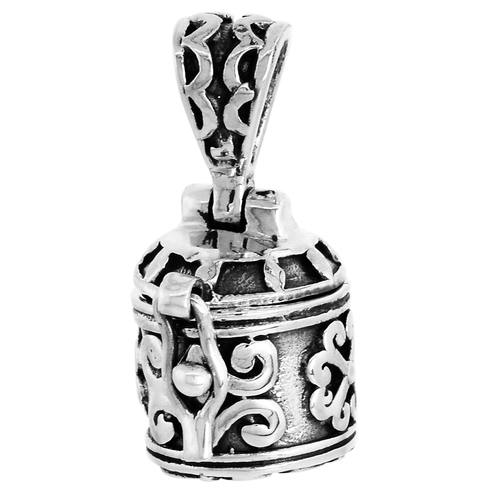 Sterling Silver Prayer Box Pendant Floral Design 3/8 inch