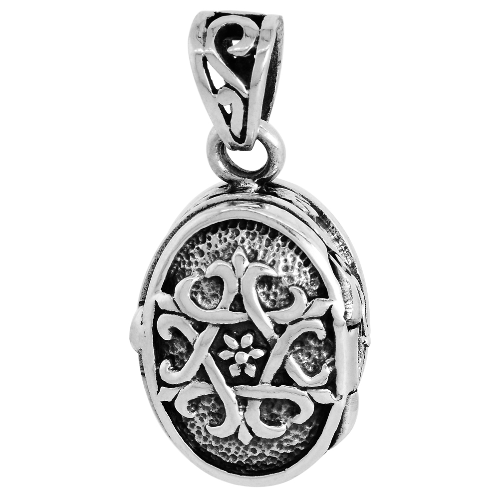 Sterling Silver Prayer Box Pendant Oval Shape Star of David Motif 3/4 inch