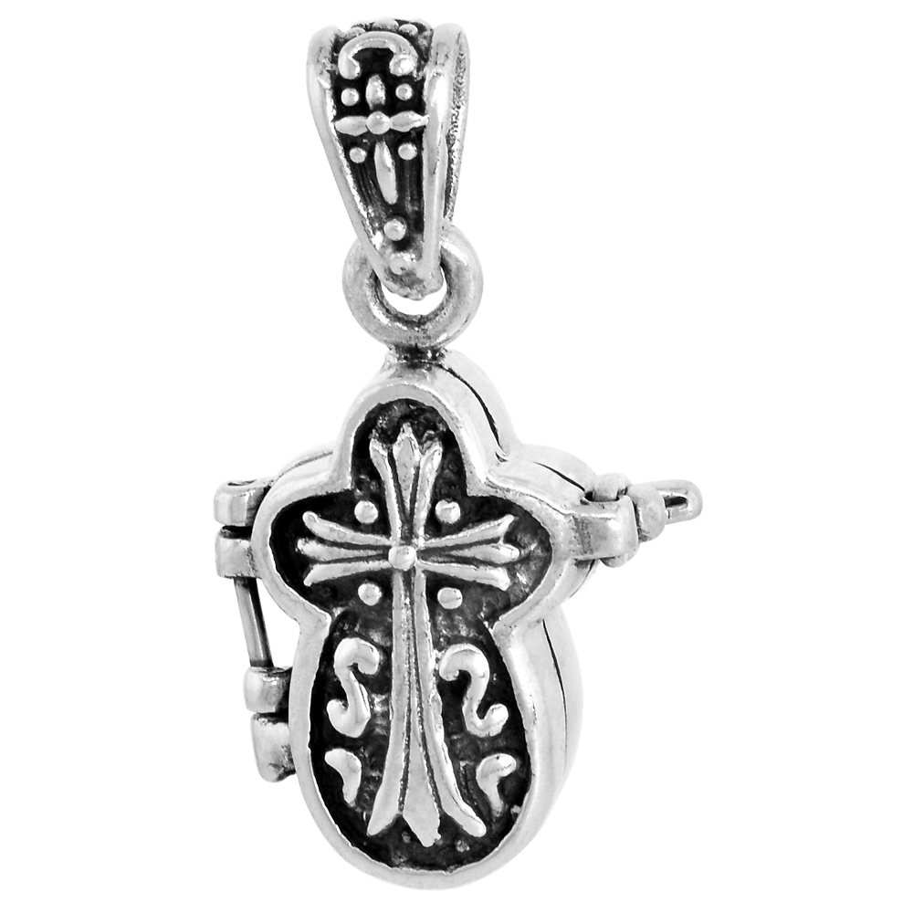 Sterling Silver Prayer Box Pendant Cross Shaped Motif 5/8 inch