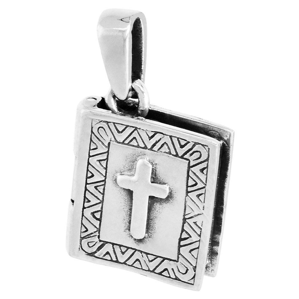 Sterling Silver Bible Prayer Box Pendant Book Shape Motif 5/8 inch