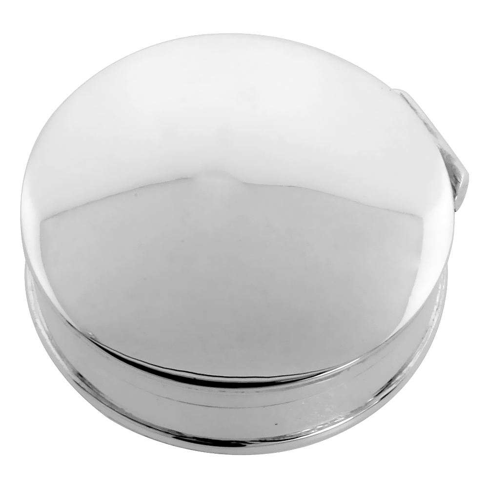 Sterling Silver Pill Box Round Shape Plain High Polished Finish 1 1/4 inch