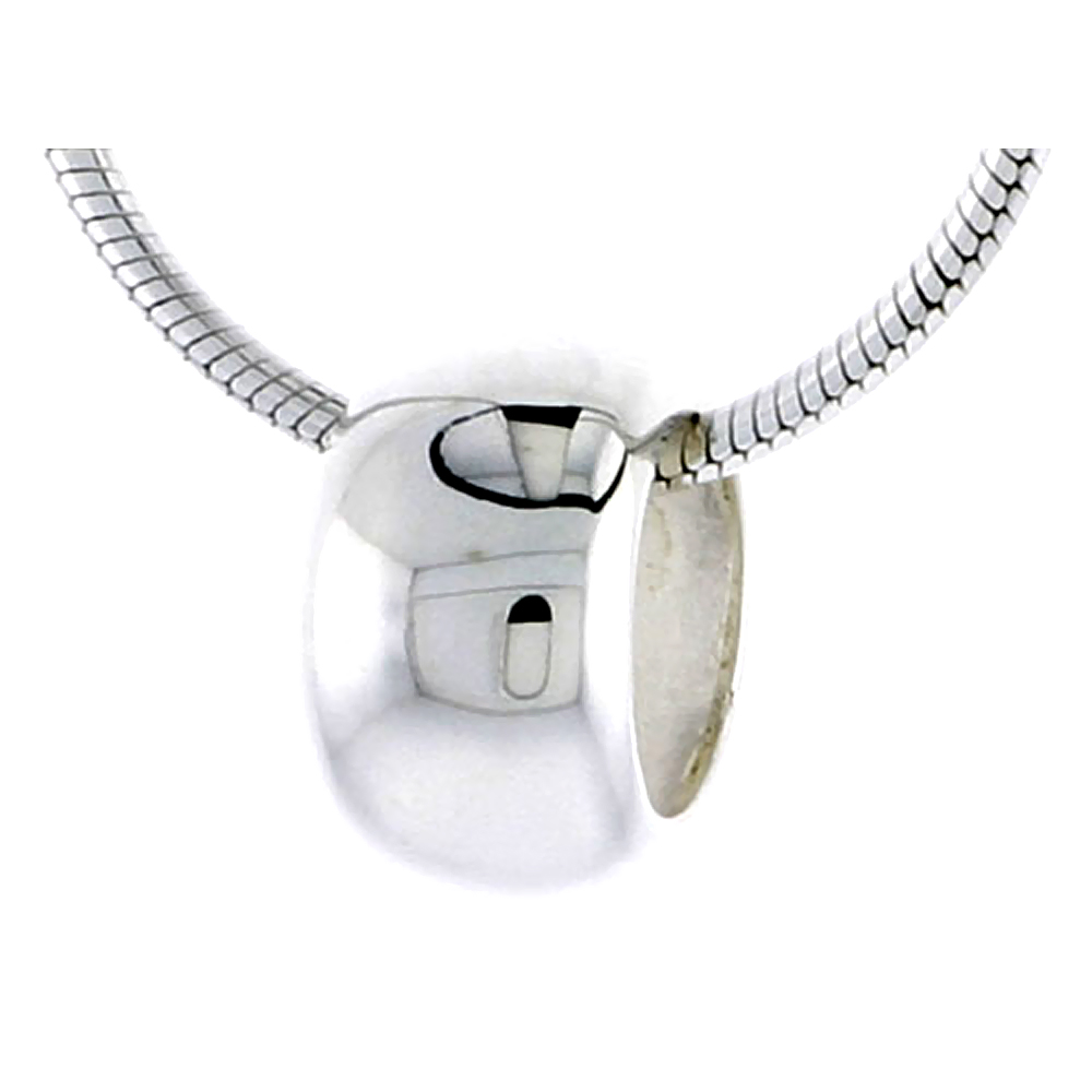 High Polished Sterling Silver 3/8" (10 mm) tall Plain Barrel Pendant Slide, w/ 18" Thin Box Chain