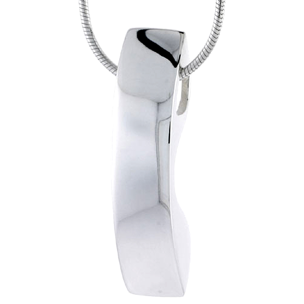 Sterling Silver High Polished Rectangular Slider Pendant, 1 3/16&quot; (30 mm) tall, w/ 18&quot; Thin Snake Chain