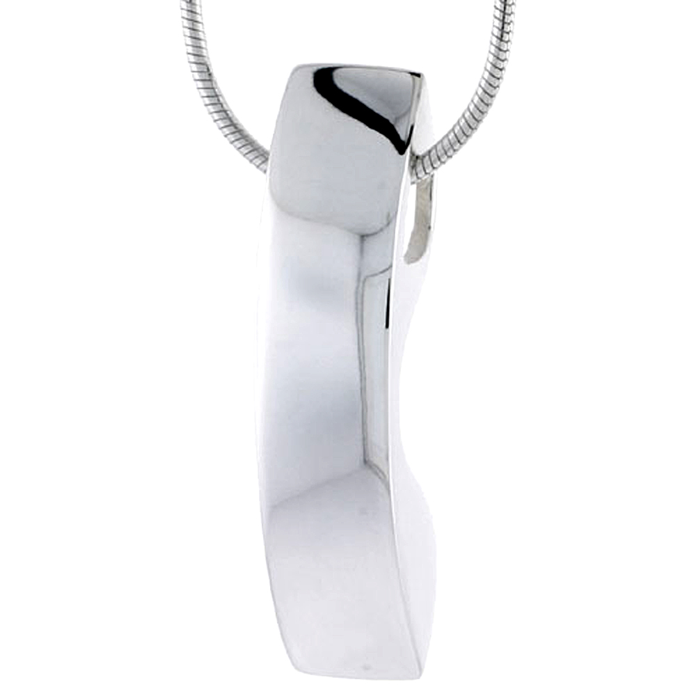 Sterling Silver High Polished Rectangular Slider Pendant, 1 3/16" (30 mm) tall, w/ 18" Thin Snake Chain