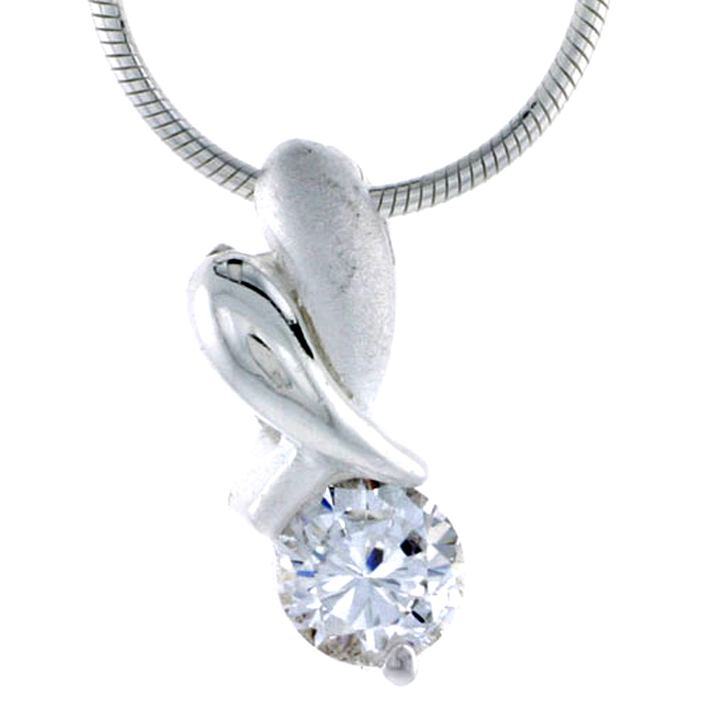 High Polished Sterling Silver 11/16" (17 mm) tall "XO" Hugs & Kisses Pendant, w/ 6mm Brilliant Cut CZ Stone, w/ 18" Thin Box Chain