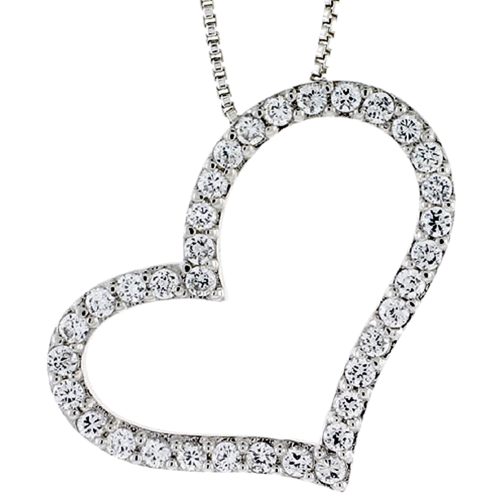 Sterling Silver CZ Cut Out Heart Pendant Slide, 1 1/4 in. (32 mm) tall