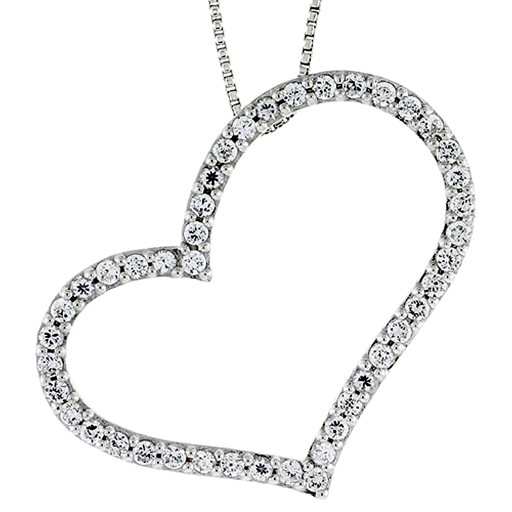 Sterling Silver CZ Cut Out Heart Pendant Slide, 1 11/16 in. (43.5 mm) tall