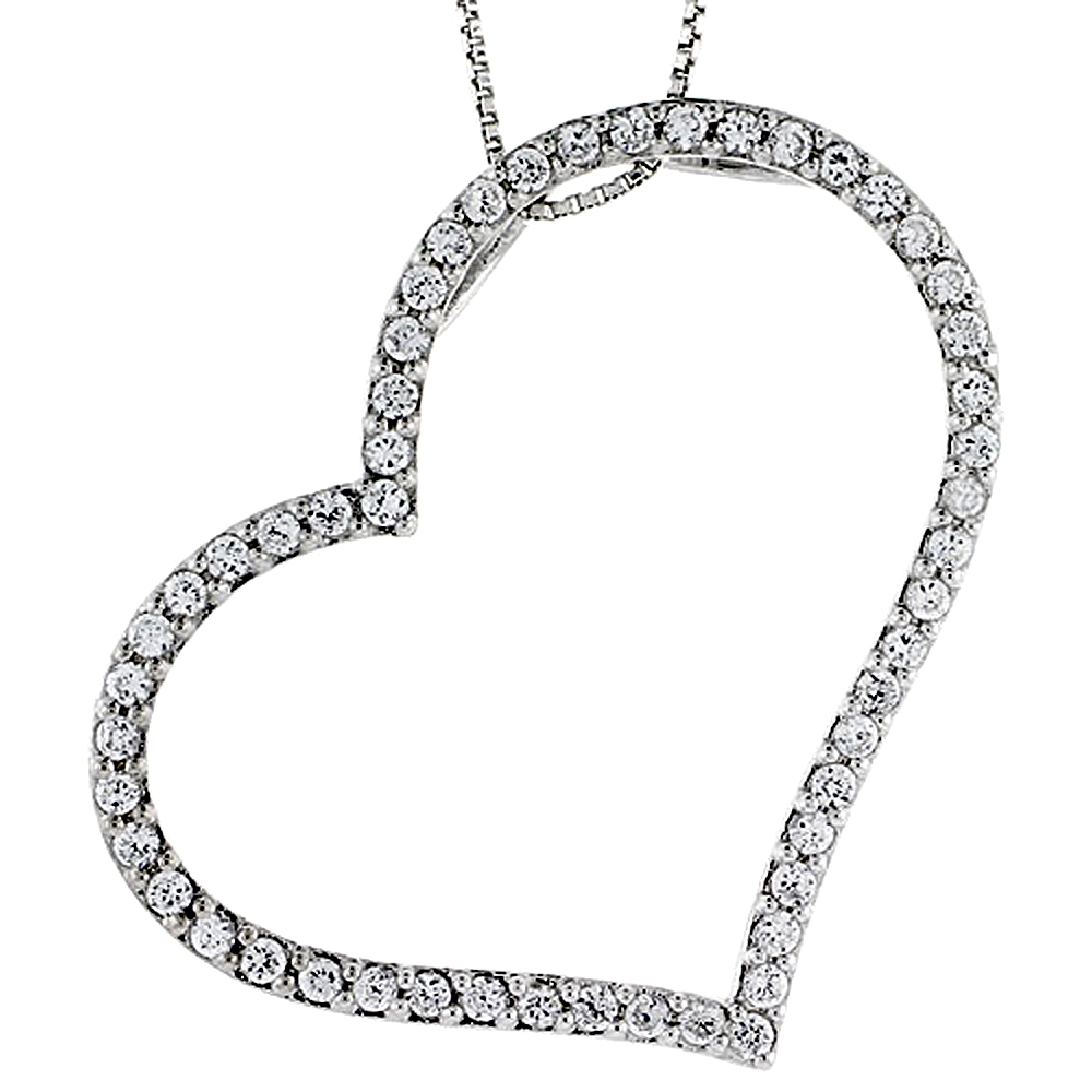 Sterling Silver CZ Cut Out Heart Pendant Slide, 2 in. (51 mm) tall