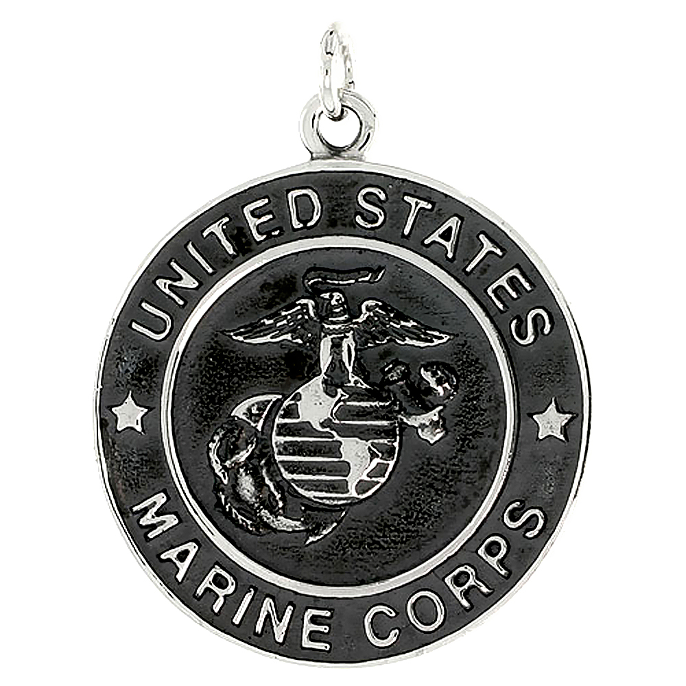 Sterling Silver Eagle Globe Anchor U.S. Marine Corps Medal, 1 1/4 Round