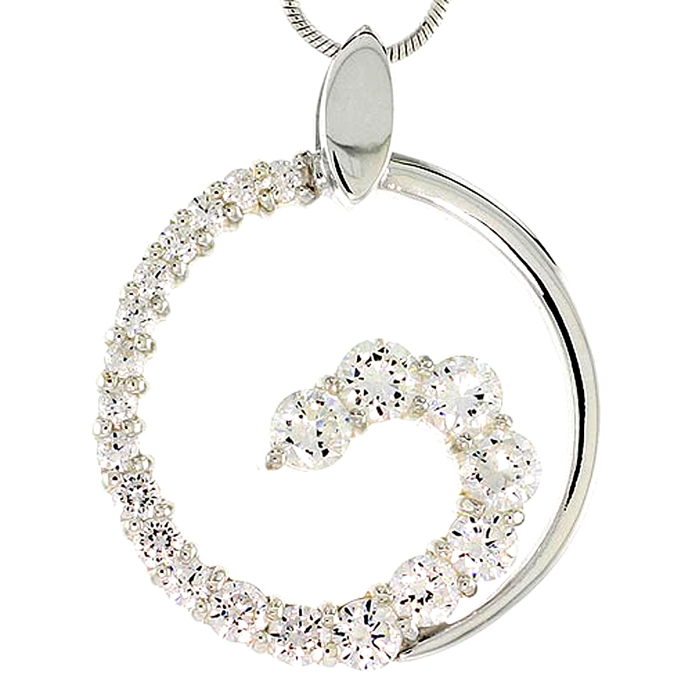 Sterling Silver Graduated Journey Pendant w/ 21 High Quality CZ Stones, 1" (25 mm) tall