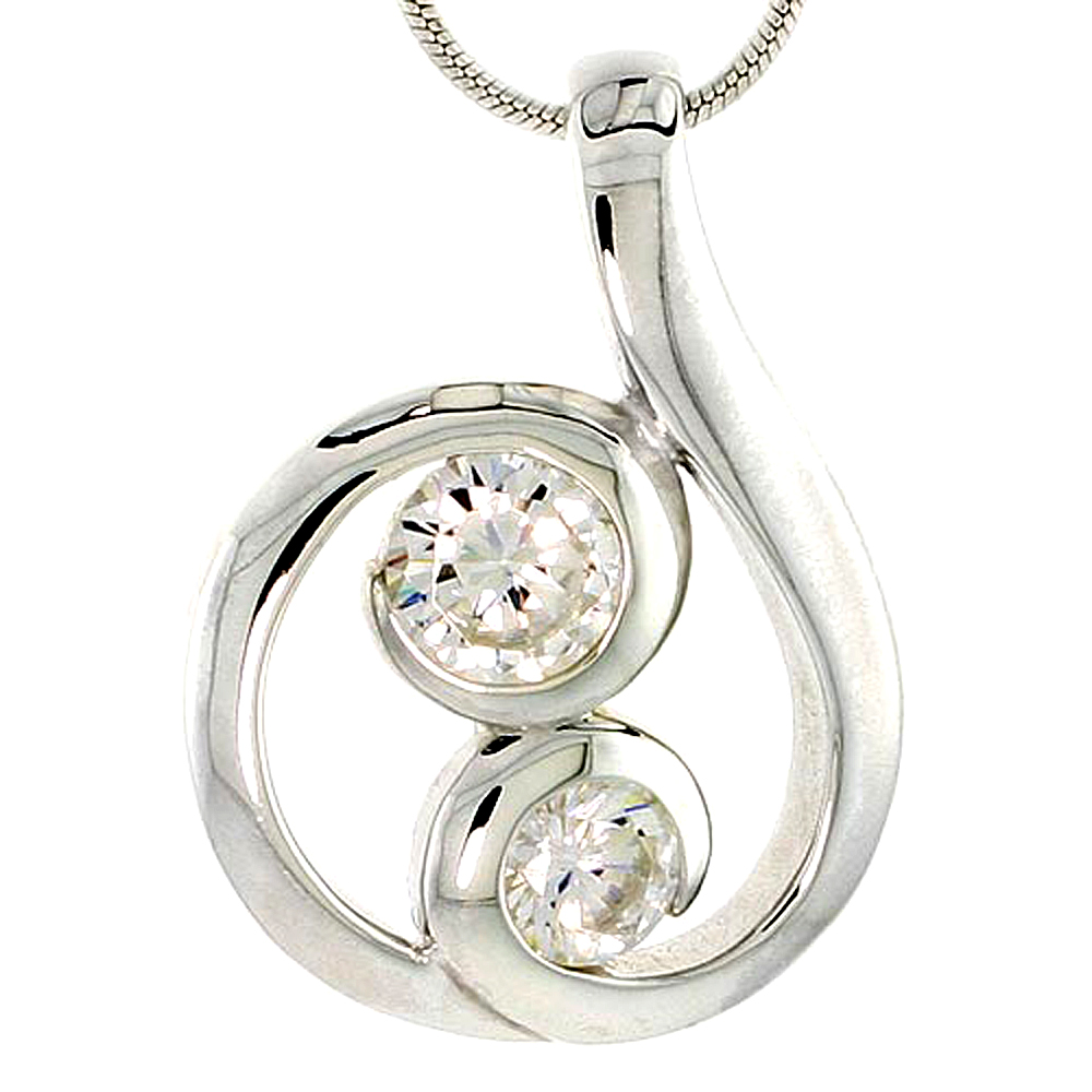 Sterling Silver Spiral-inspired Pendant w/ 5mm & 6mm High Quality CZ Stones, 1" (25 mm) tall