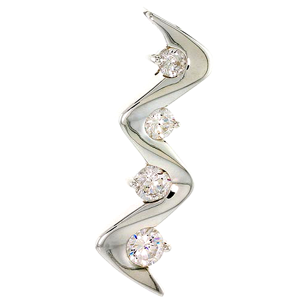 Sterling Silver Graduated Journey Zigzag Pendant w/ 4 High Quality CZ Stones, 1 5/16" (34 mm) tall