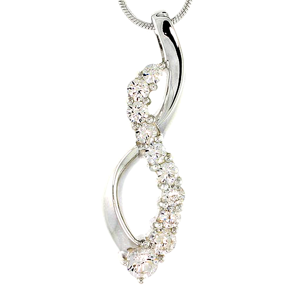 Sterling Silver Loop Design Graduated Journey Pendant w/ 10 CZ Stones, 1 3/8" (34mm) tall