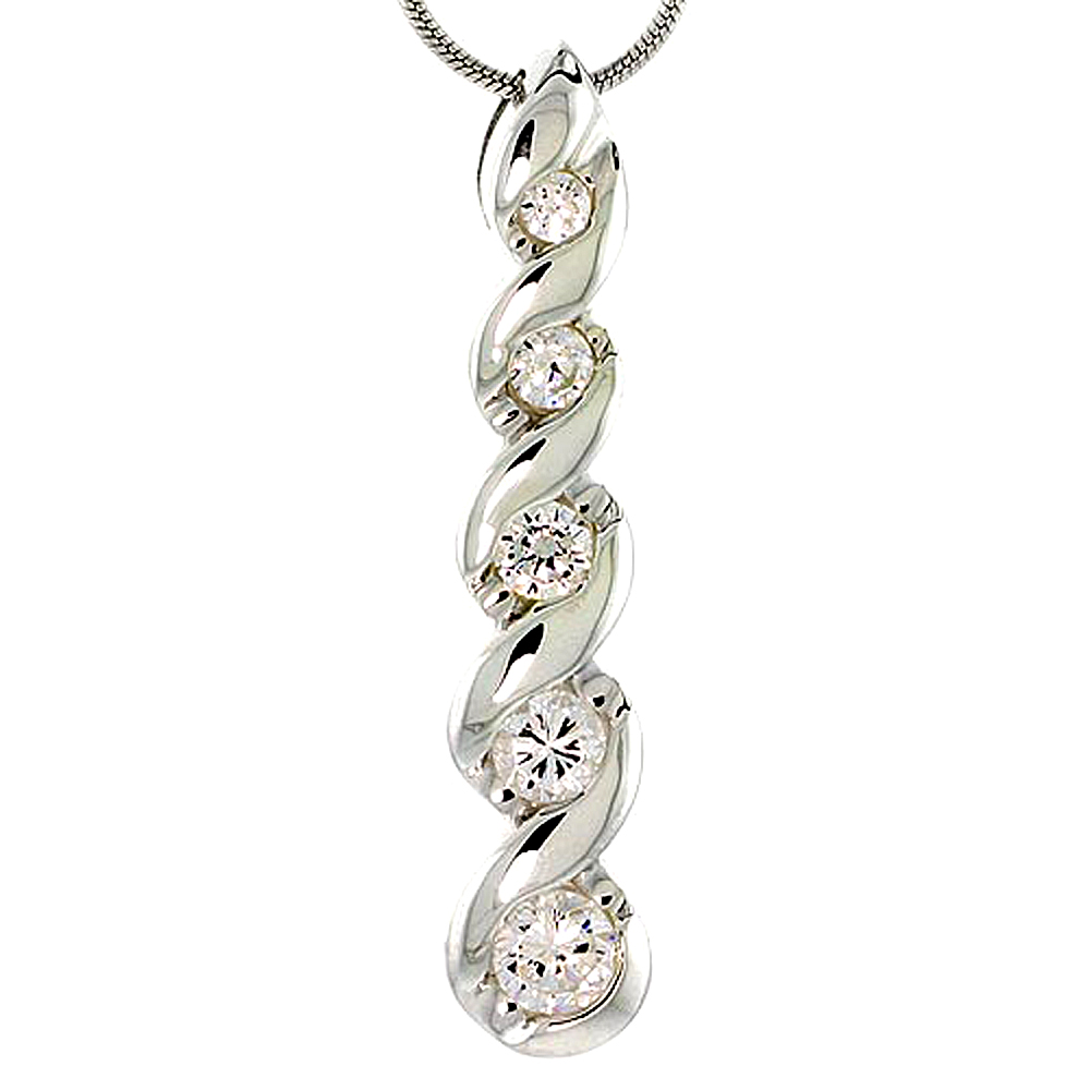 Sterling Silver Graduated Journey Pendant w/ 5 CZ Stones, 1 7/8" (36mm) tall