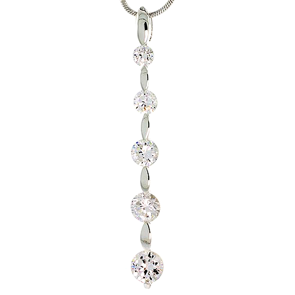 Sterling Silver Graduated Journey Pendant w/ 5 High Quality CZ Stones, 1 13/16" (47 mm) tall