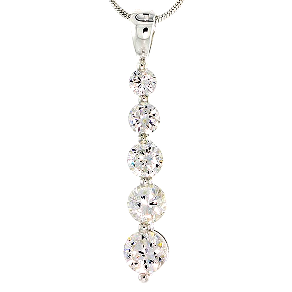 Sterling Silver Graduated Journey Pendant w/ 5 High Quality CZ Stones, 1 1/16" (27 mm) tall