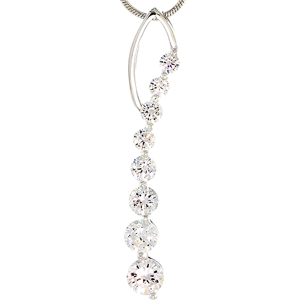 Sterling Silver Graduated Journey Pendant w/ 8 High Quality CZ Stones, 1 1/26" (39 mm) tall