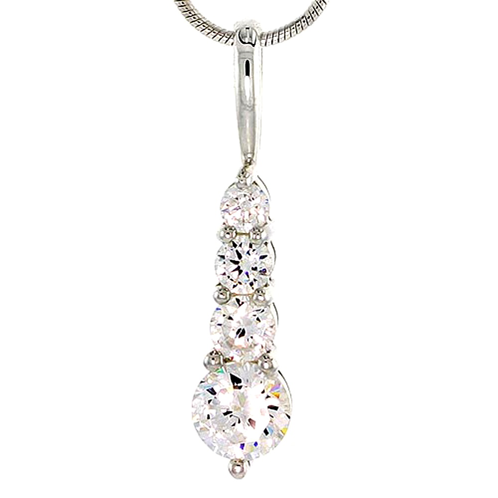 Sterling Silver Graduated Journey Pendant w/ 4 High Quality CZ Stones, 3/4&quot; (19 mm) tall