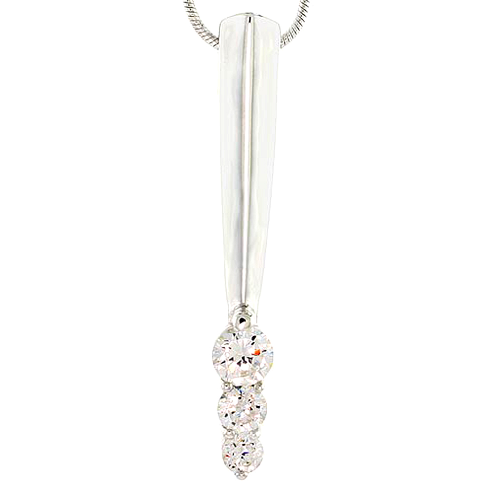 Sterling Silver Graduated Journey Pendant w/ 3 High Quality CZ Stones, 1 1/2" (38 mm) tall