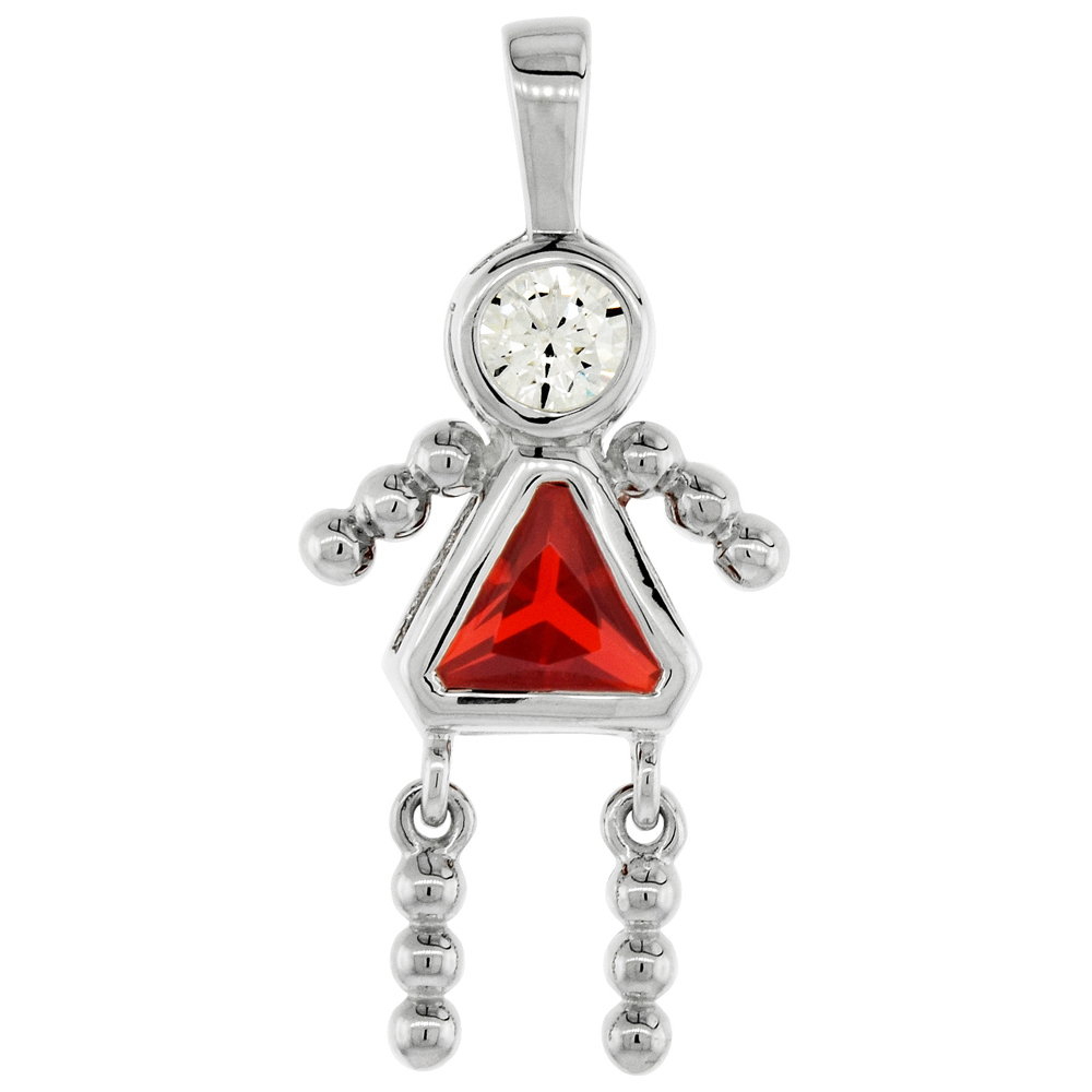 Sterling Silver Birthstone Charm July Baby Brat Girl Ruby Color Cubic Zirconia